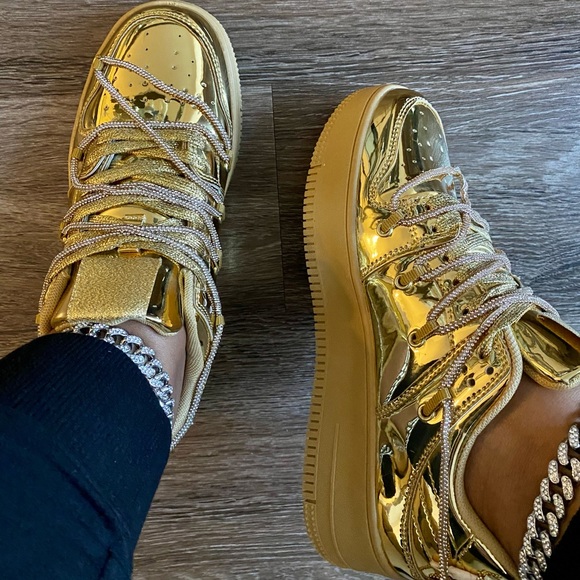 Shoes - 24k gold metallic embellished women sneakers